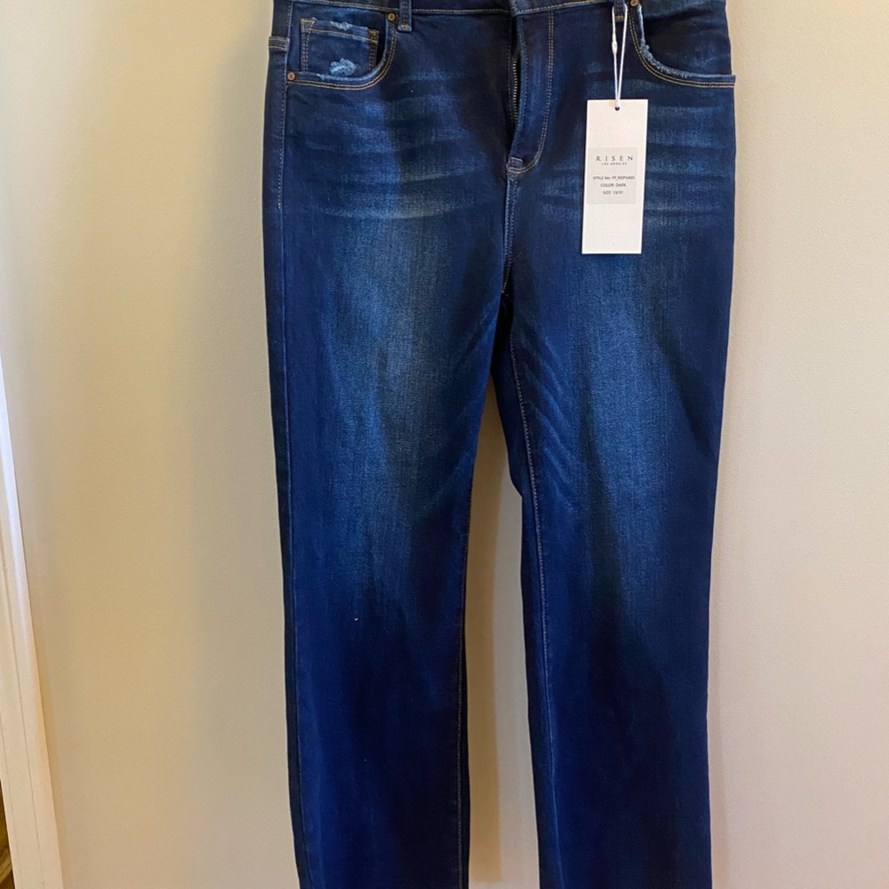 Risen Wide Leg Jeans with raw hem